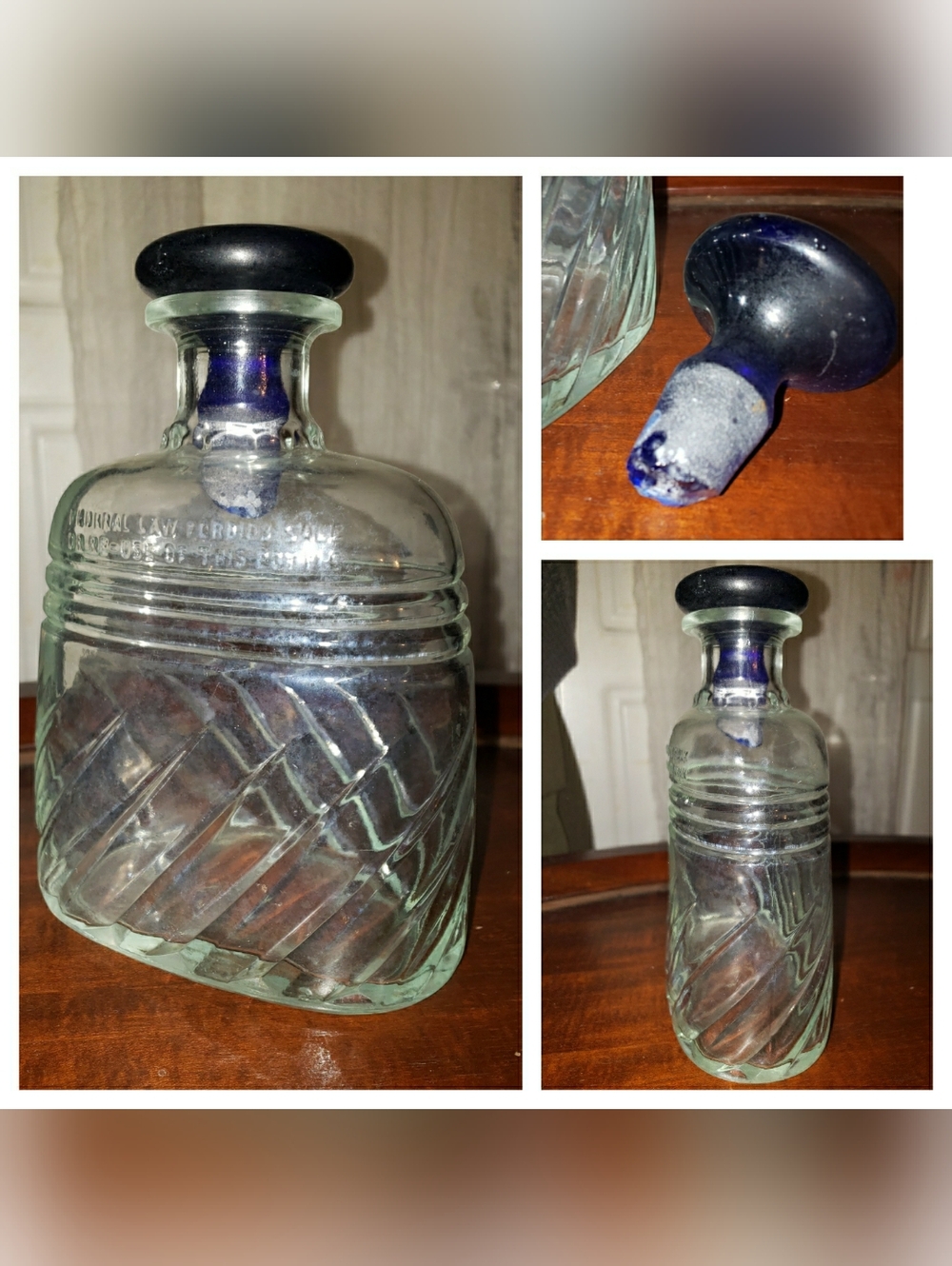 Antique Federal Law Forbids Decanter with Glass Cobalt Blue Stopper